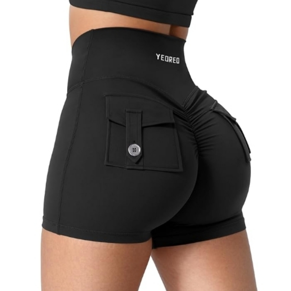 CoreFlex Scrunch High Waist with Pockets Charm Gym Biker Shorts Black